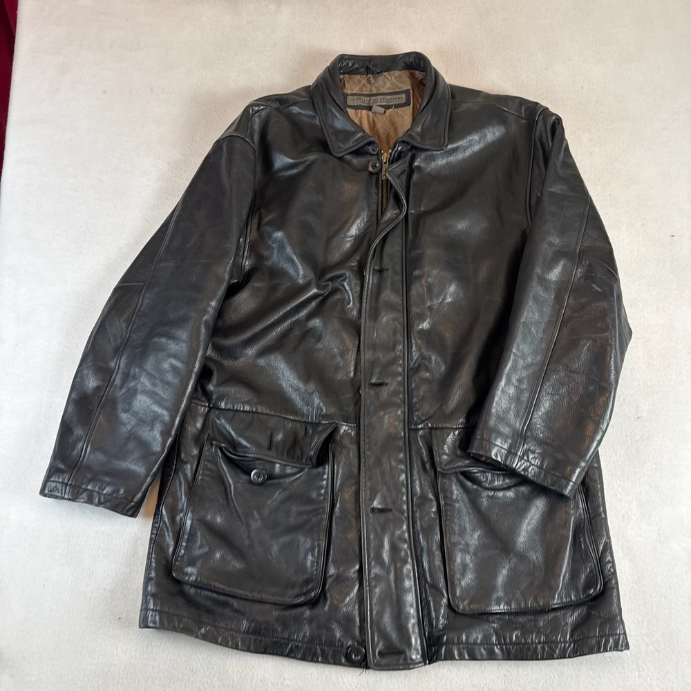 Structure Le Collezioni Mens Black Genuine Leather heavy Car Coat Jacket Large